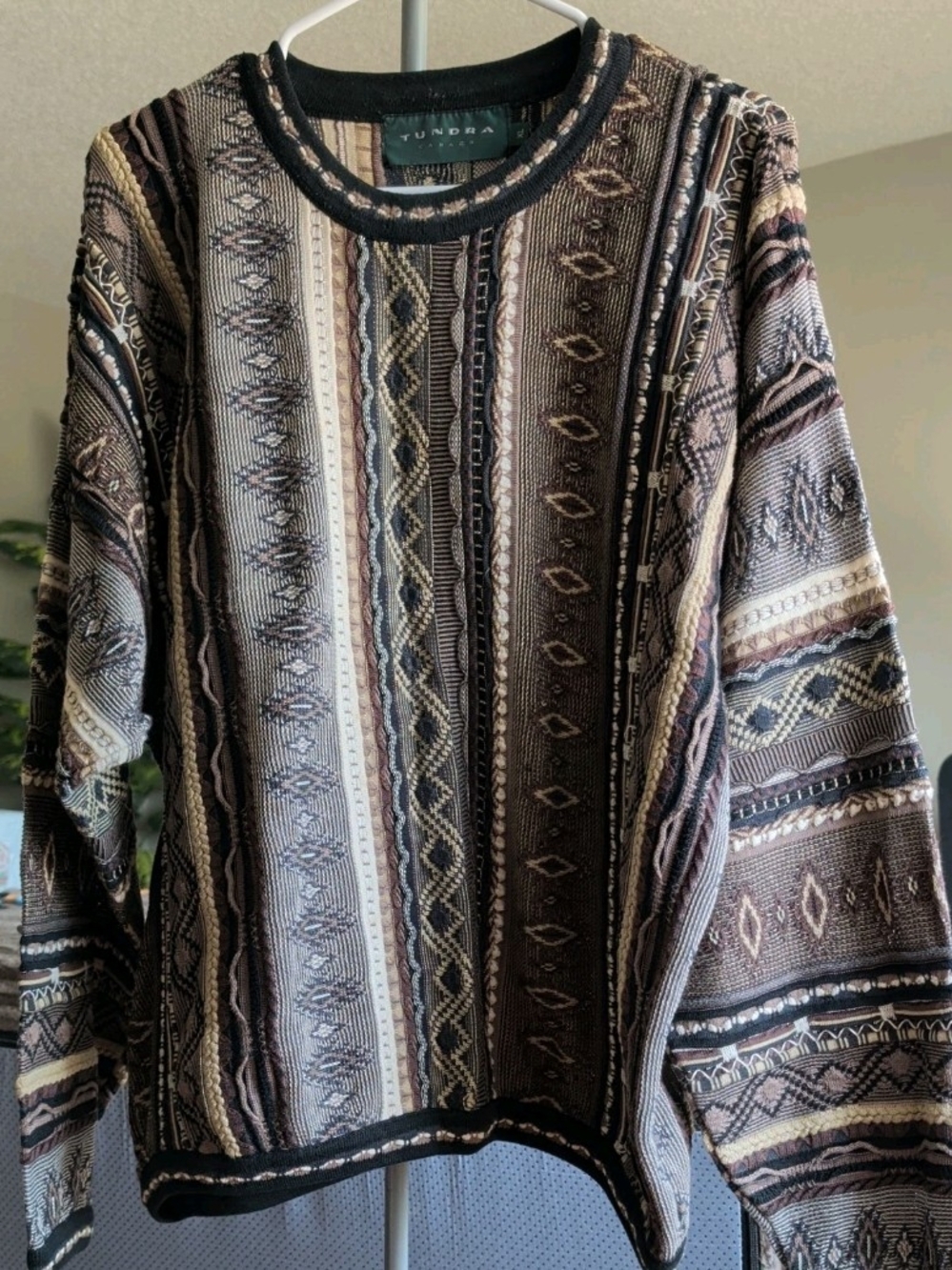 Tundra Canada 3D Knit Coogi Style Earth Tone Vintage 90s Sweater Sz XL Hip Hop